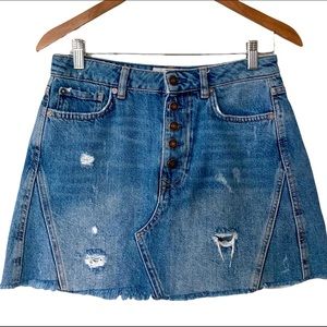 We The Free Raw Hem Denim Button Fly Mini Skirt Women’s Size 27 Western Wear